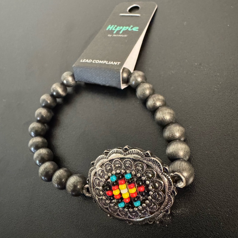 Black Beaded Bracelet with Multicolor Accents